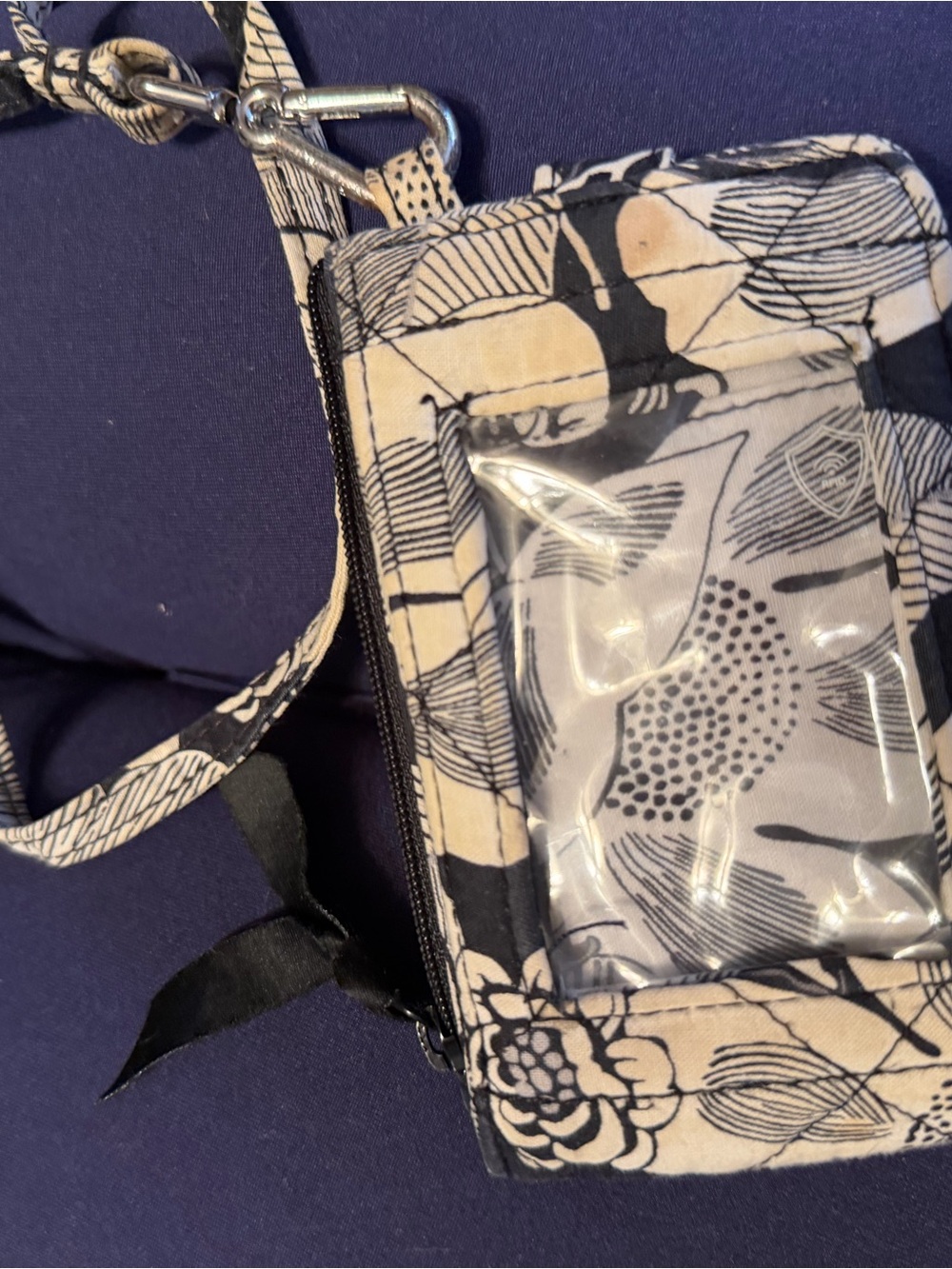 Vera Bradley Black & Cream Floral Quilted Lanyard ID Case